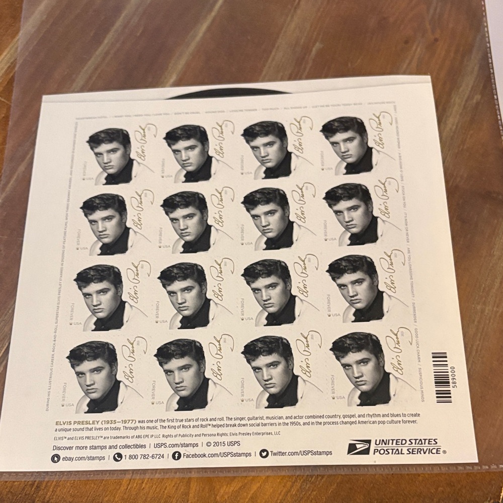 Elvis Presley USPS Stamp Sheet